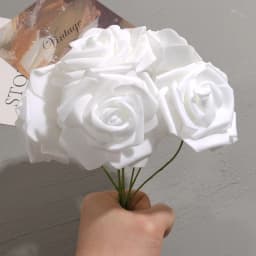 50pcs/package White PE Rose Artificial Flower Head With Stem DIY Bouquet Wedding Party Decoration Scrapbook Supplies