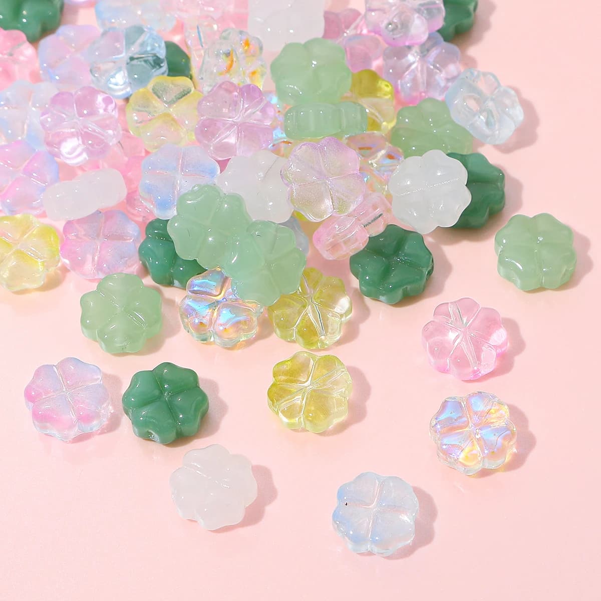 About20Pcs Glass Four Leaf Flower Beads Scattered Beads Handmade DIY Making Couple Bracelets, Necklaces, Earrings, Jewelry Acces