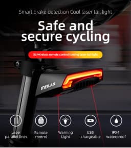 Meilan X5 Wireless Bike Bicycle Rear Light Laser Tail Lamp Smart Brake USB Rechargeable Cycling Accessories Remote Turn Led