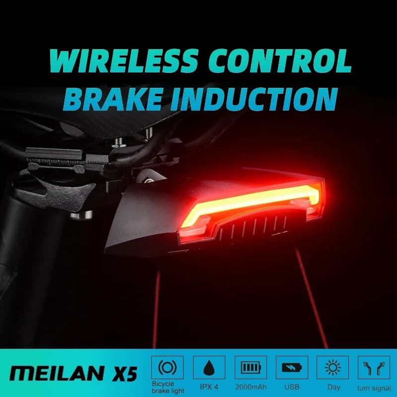 Meilan X5 Wireless Bike Bicycle Rear Light Laser Tail Lamp Smart Brake USB Rechargeable Cycling Accessories Remote Turn Led