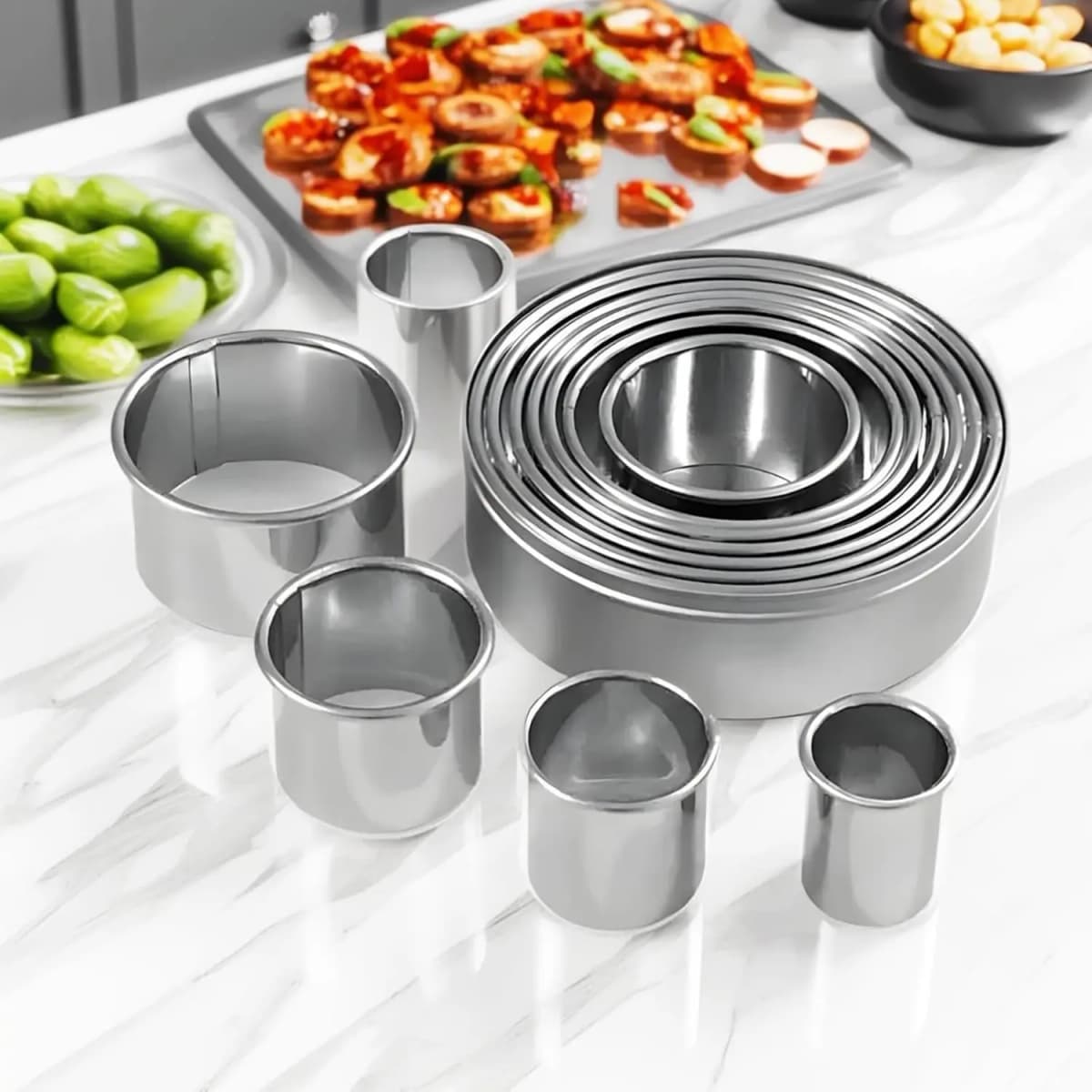 12Pcs Cookie Cutter & Mousse Ring Set Food Grade Stainless Steel Rolled Edge Round Molds for Biscuit Donut Fondant Home Baking