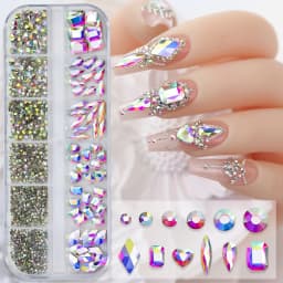 12Grids SS6-SS30 Mixed Nail Rhinestones Shiny Clear/Gold/Pink/Blue Diamond Flat-back Nail Gems Glass Stones Nails Decoration
