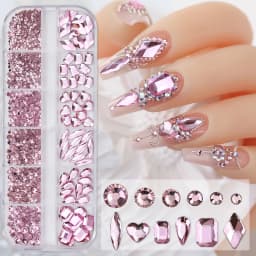 12Grids SS6-SS30 Mixed Nail Rhinestones Shiny Clear/Gold/Pink/Blue Diamond Flat-back Nail Gems Glass Stones Nails Decoration