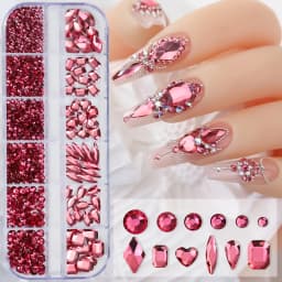 12Grids SS6-SS30 Mixed Nail Rhinestones Shiny Clear/Gold/Pink/Blue Diamond Flat-back Nail Gems Glass Stones Nails Decoration