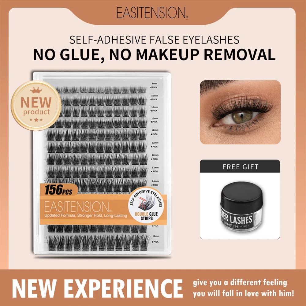 EASITENSION No Glue Needed Self Adhesive Cluster Lash Diy Adhesive Cluster Lashes Extension Reusable Glue-free Lashes