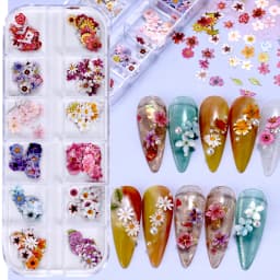 12 Grids 3D Colorful Flower Ultra-thin Resin Filling Wood Pulp Slice Small Daisy Nail Decals DIY Manicure Decoration Accessories