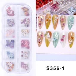12 Grids 3D Colorful Flower Ultra-thin Resin Filling Wood Pulp Slice Small Daisy Nail Decals DIY Manicure Decoration Accessories