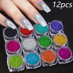 24pcs/Set Sparkly Holographic Fine Sugar Nail Powder Diamond Chrome Pigment Dust For Gel Polish Glitter Manicure Accessories