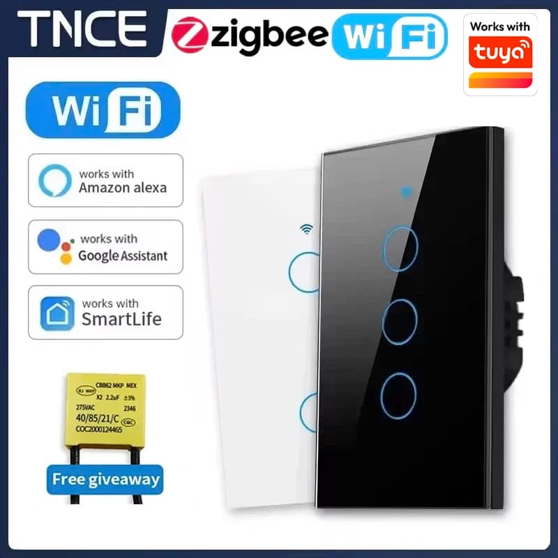 TNCE Tuya US WiFi or Zigbee Smart Wall Switch 1/2/3/4 Gang Wire Touch Sensor LED Light Switches Smart Home Alexa Google Home