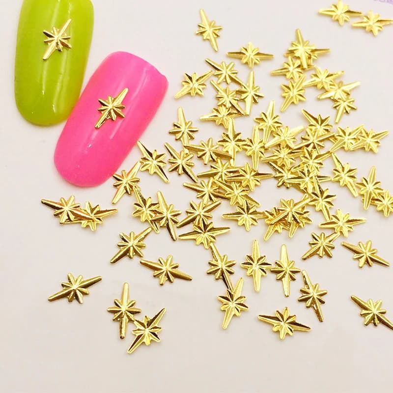 1000PCs Gold Silver Cross Star Rivet Thin 3D Metal Japan Korea Nail Art Decoration DIY Nail Manicure Accessory Patch Charm