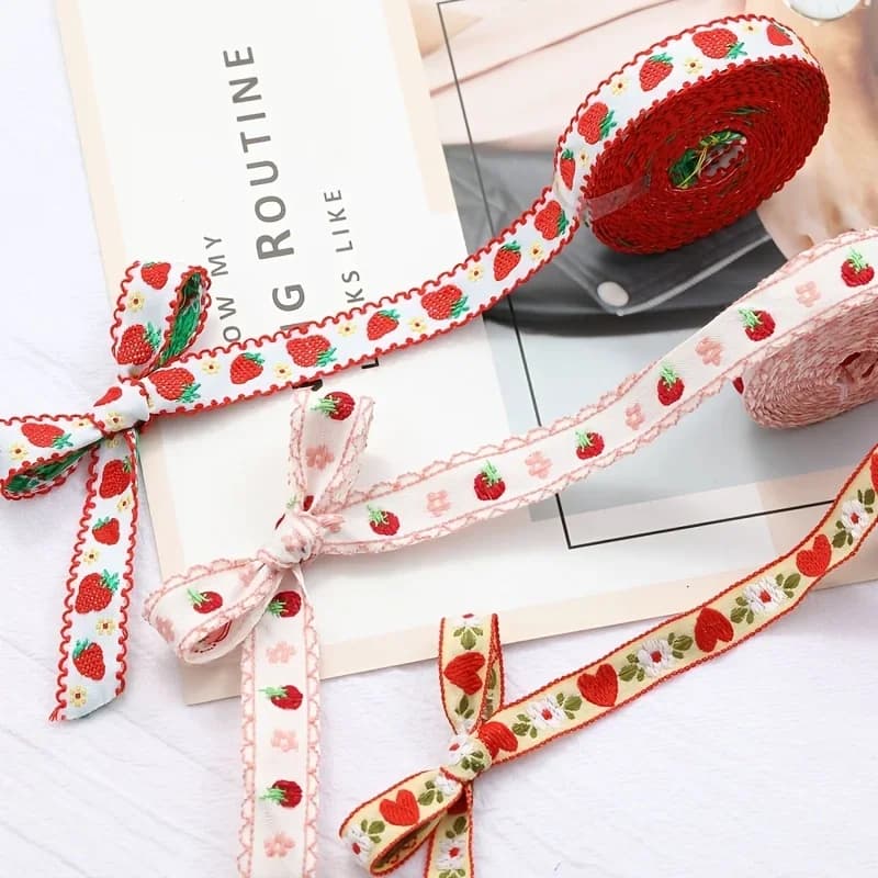 1pc 1m Jacquard Embroidery Webber Ribbon, DIY Handmade Bow Hair Accessories, Headgear Material, Gift Wrap Fabric