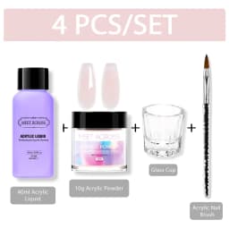 4Pcs/Set 10g Nail Acrylic Powder With 40ml Acrylic Liquid Monomer Set French Nails Extension Carving Tools For Manicure Nail Art