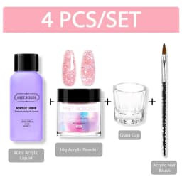 4Pcs/Set 10g Nail Acrylic Powder With 40ml Acrylic Liquid Monomer Set French Nails Extension Carving Tools For Manicure Nail Art