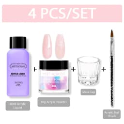 4Pcs/Set 10g Nail Acrylic Powder With 40ml Acrylic Liquid Monomer Set French Nails Extension Carving Tools For Manicure Nail Art