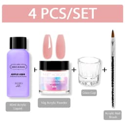 4Pcs/Set 10g Nail Acrylic Powder With 40ml Acrylic Liquid Monomer Set French Nails Extension Carving Tools For Manicure Nail Art