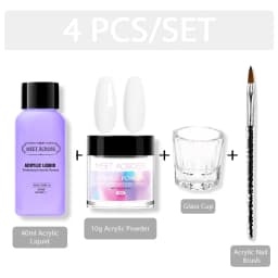 4Pcs/Set 10g Nail Acrylic Powder With 40ml Acrylic Liquid Monomer Set French Nails Extension Carving Tools For Manicure Nail Art