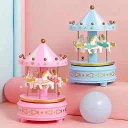 Carousel Music Box Cake Decorative Ornament Baby Birthday Gift Toys Desktop Carousel Toys Handwork 4 Horses Music Box Gifts