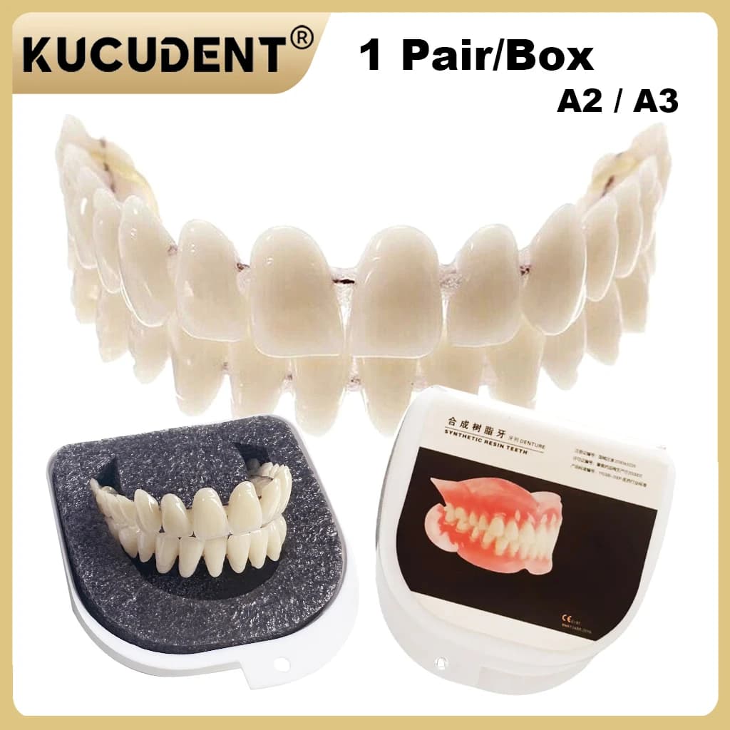 1Pair/Box Resin Denture Teeth Set - Complete DIY False Teeth for Dental Education & Training Models (Upper and Lower)