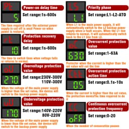 63A 100A ATS Adjustable Over Under Voltage Current Protector Dual Power Conversion Automatic Transfer Switch Monitor Relay 220V