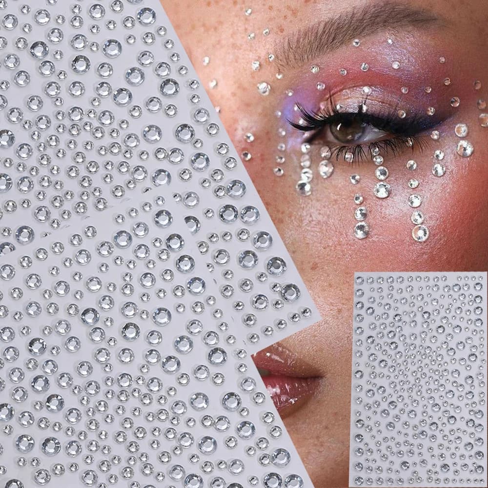 1Pcs Silver-White Glitter 3D Rhinestones Face Stickers 3/4/5/6mm Round Diamond Body Jewels Makeup Stickers For Eye Face Decorati
