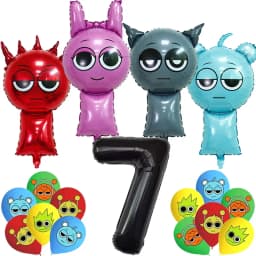 Sprunki Birthday Party Decoration Incredibox Latex Aluminum Foil Balloon For Kids Event Supplies Banner Disposable Tableware