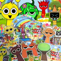Sprunki Birthday Party Decoration Incredibox Latex Aluminum Foil Balloon For Kids Event Supplies Banner Disposable Tableware