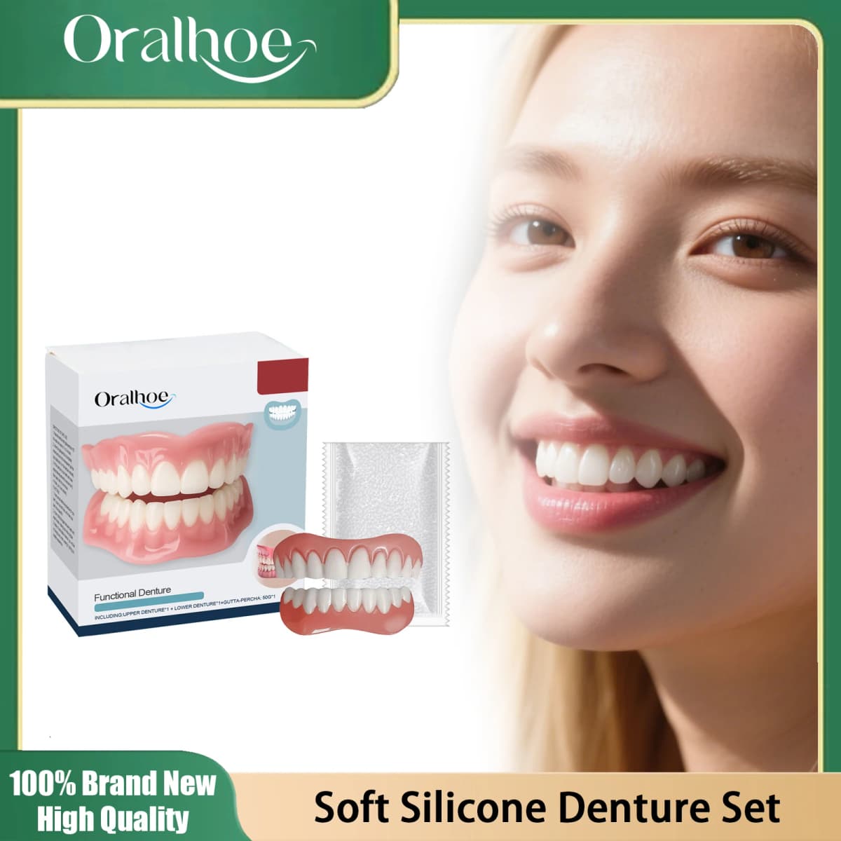 Upper and Lower Dentures False Teeth Full Set Improve Missing Broken Dark Tooth Improvement Temporary Dental Restoration Kit