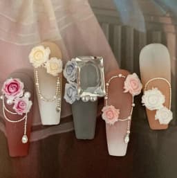 12Grids 3D Resin Rose Flower Nail Charms Mixed Color Flatback with Pearls Kawaii Floral Nail Decor for Acrylic Nails DIY Tools