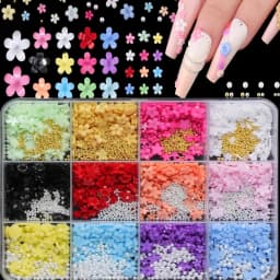 12Grids 3D Resin Rose Flower Nail Charms Mixed Color Flatback with Pearls Kawaii Floral Nail Decor for Acrylic Nails DIY Tools