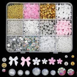 12Grids 3D Resin Rose Flower Nail Charms Mixed Color Flatback with Pearls Kawaii Floral Nail Decor for Acrylic Nails DIY Tools