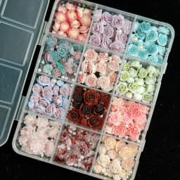 12Grids 3D Resin Rose Flower Nail Charms Mixed Color Flatback with Pearls Kawaii Floral Nail Decor for Acrylic Nails DIY Tools
