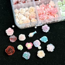 12Grids 3D Resin Rose Flower Nail Charms Mixed Color Flatback with Pearls Kawaii Floral Nail Decor for Acrylic Nails DIY Tools