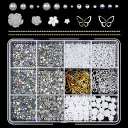 12Grids 3D Resin Rose Flower Nail Charms Mixed Color Flatback with Pearls Kawaii Floral Nail Decor for Acrylic Nails DIY Tools