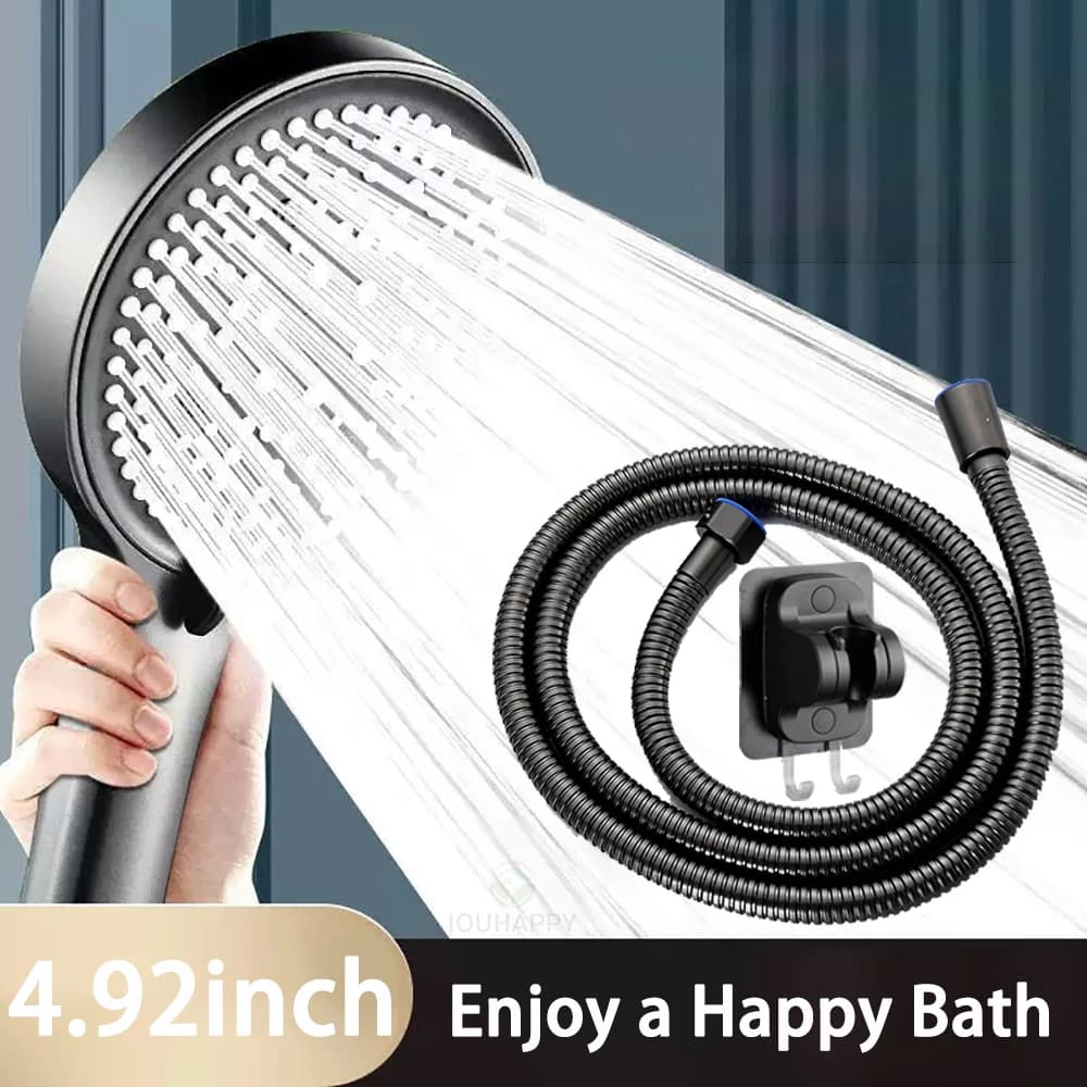 High Pressure Shower Head Set Water Saving Rainfall Spray Handheld 6 Jet Modes Shower Head with Hose Bathroom Accessories