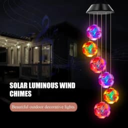 1pc Solar Powered Color Changing Pink Embroidered Ball Flower Wind Chime Light Waterproof Outdoor Night Light Hanging Solar Lamp