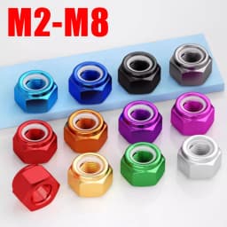 M2 M2.5 M3 M4 M5 M6 M8 Aluminum Hex Nylon Lock Nut Anodized Multi-color Colourful Aluminum Alloy Insert Locking Nuts 5pcs-10pcs