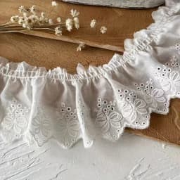 1 size lace trimming, pleated cotton fabric, white bow embroidery, skirt hem, cuff ruffles 7cm wide