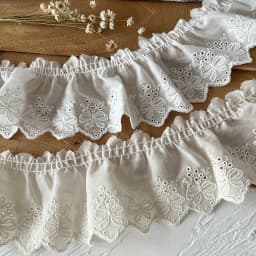 1 size lace trimming, pleated cotton fabric, white bow embroidery, skirt hem, cuff ruffles 7cm wide
