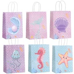 12/24Pcs Ocean Themed Gift Bag With Handle Mermaid Kid Birthday Favor Portable Packaging Shopping Bag Baby Shower Party Supplies