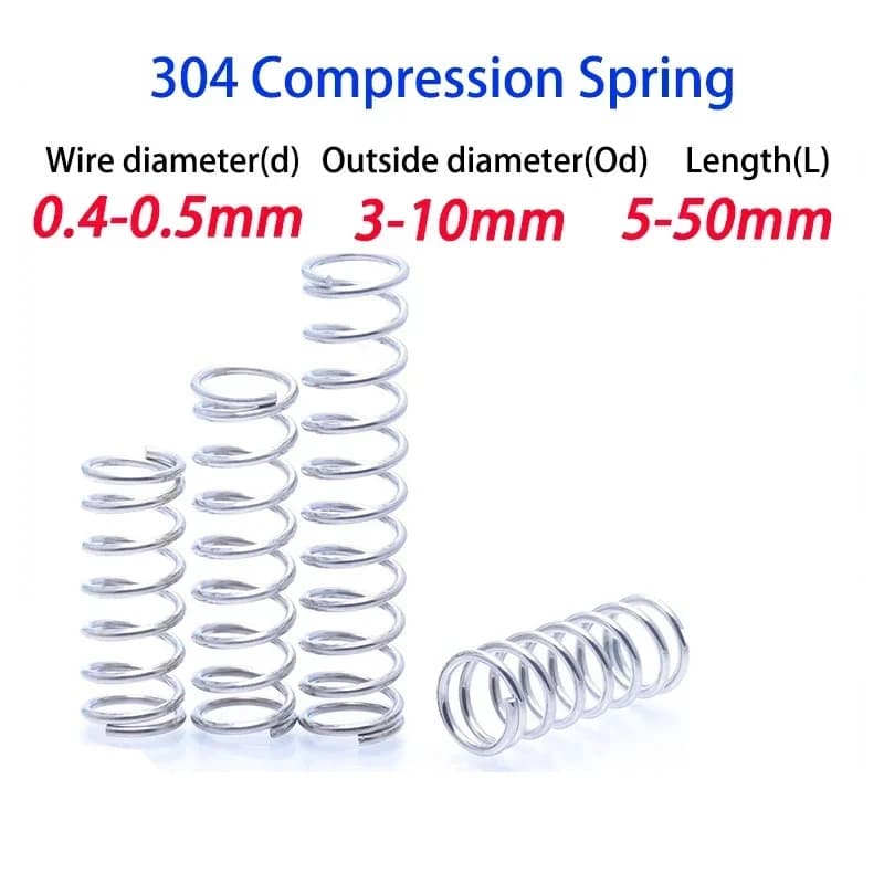 30Pcs Wire Diameter 0.4mm 0.5mm 304 Stainless Steel Micro Small Compression Spring OD 3mm/4mm/5mm/6mm/7mm/8mm/9mm/10mm L:5-50mm