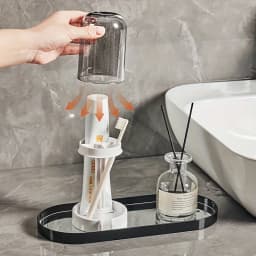 Toothbrush Holder with Dust Cover, Drainage Design, Plastic Multifunctional Bathroom Toothbrush and Cup Organizer