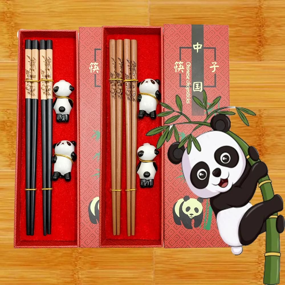 Chinese Panda Chopsticks Japanese Korean Sushi Solid Wood Chopsticks Wedding Gift Chop Sticks Hashi Two Pairs Chopsticks Set