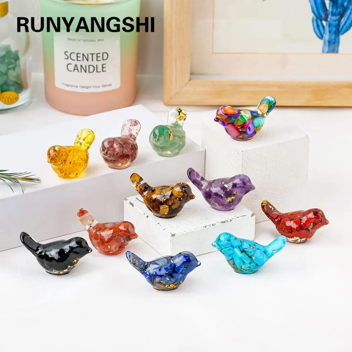 1PC Natural Crystal Bird Statue Reiki Stone Figurine Fengshui Sculpture for Pet Memorial Ornament Home Garden