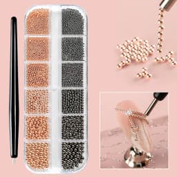 12 Grids Gold Mixed Size Stainless Steel Metal Bead Nail Art Decoration 3D Mini Small Caviar Ball Silver Charm Pearl Manicure &*