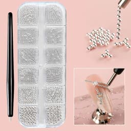 12 Grids Gold Mixed Size Stainless Steel Metal Bead Nail Art Decoration 3D Mini Small Caviar Ball Silver Charm Pearl Manicure &*
