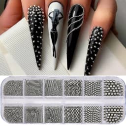12 Grids Gold Mixed Size Stainless Steel Metal Bead Nail Art Decoration 3D Mini Small Caviar Ball Silver Charm Pearl Manicure &*