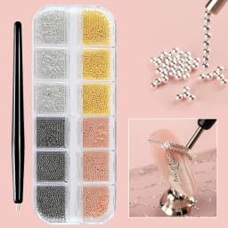 12 Grids Gold Mixed Size Stainless Steel Metal Bead Nail Art Decoration 3D Mini Small Caviar Ball Silver Charm Pearl Manicure &*