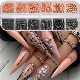 12 Grids Gold Mixed Size Stainless Steel Metal Bead Nail Art Decoration 3D Mini Small Caviar Ball Silver Charm Pearl Manicure &*