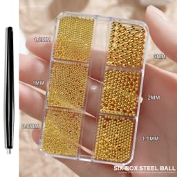 12 Grids Gold Mixed Size Stainless Steel Metal Bead Nail Art Decoration 3D Mini Small Caviar Ball Silver Charm Pearl Manicure &*