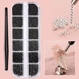 12 Grids Gold Mixed Size Stainless Steel Metal Bead Nail Art Decoration 3D Mini Small Caviar Ball Silver Charm Pearl Manicure &*